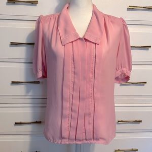 Susan Hutton Women’s Pink Button Short Puffy Sleeve Polyester Blouse - Size 8